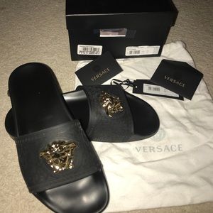 Authentic Black Versace Baroque Medusa Slides